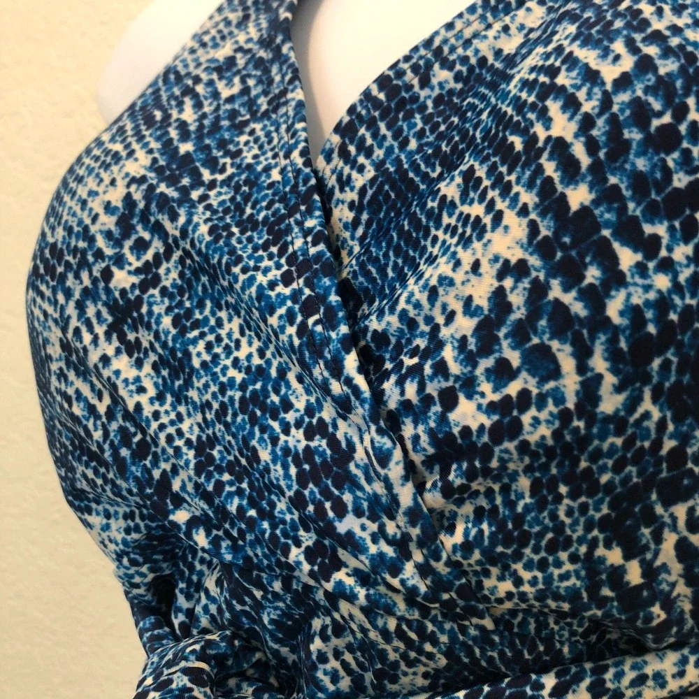 NEW Jones New York One Piece Swimsuit Medium Blue Snakeskin Tie Padded Cups